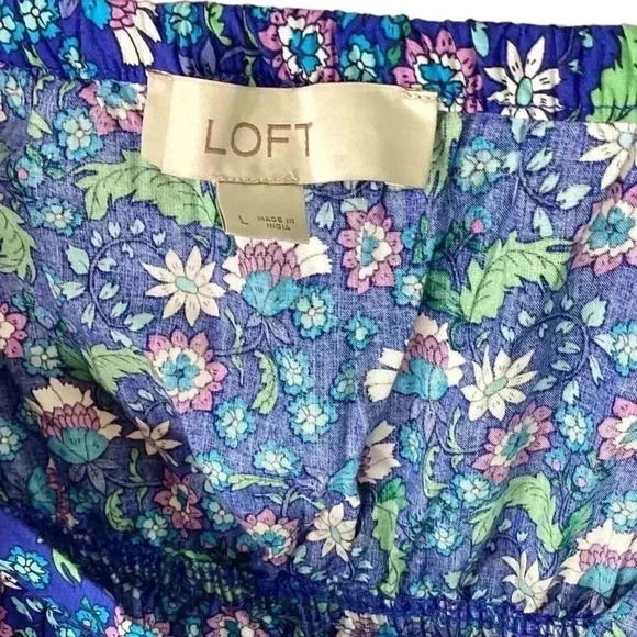 Loft Ann Taylor Dress Women L Blue Multi Floral Sundress Ruffle Sleeveless - Picture 7 of 8